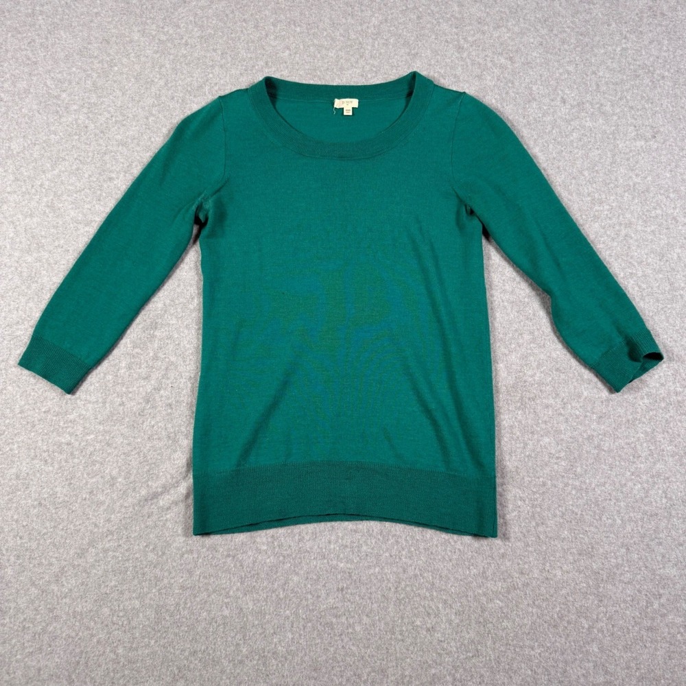 J.Crew Tippi Sweater Green 100% Merino Wool 3/4 Sleeve XXS Holiday Christmas
